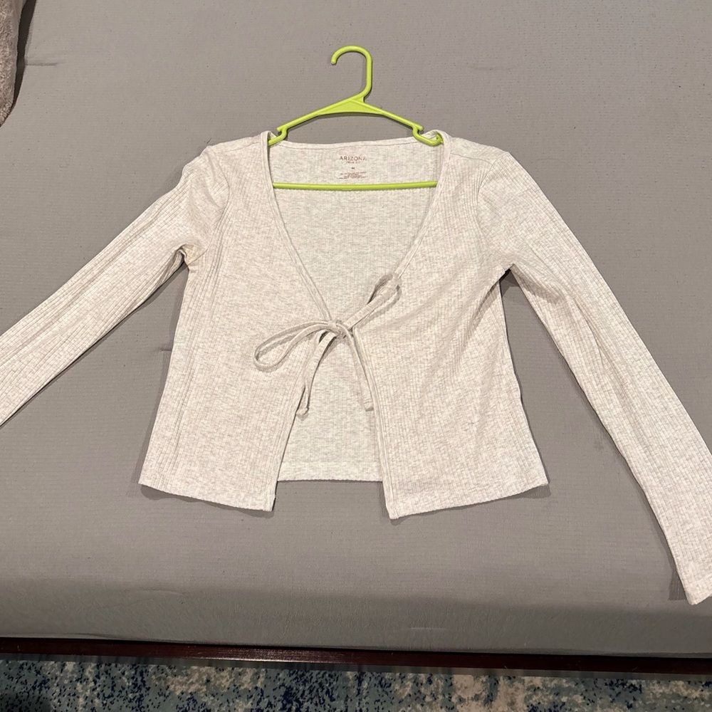 Arizona Jean Company Women's Light Cream Tie-Front Cardigan